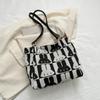 Korean Cute Rabbit Print Tote Bag Women Black White Color Block Large Capacity Shoulder Bag Ladies Canvas Fashion Underarm Bags