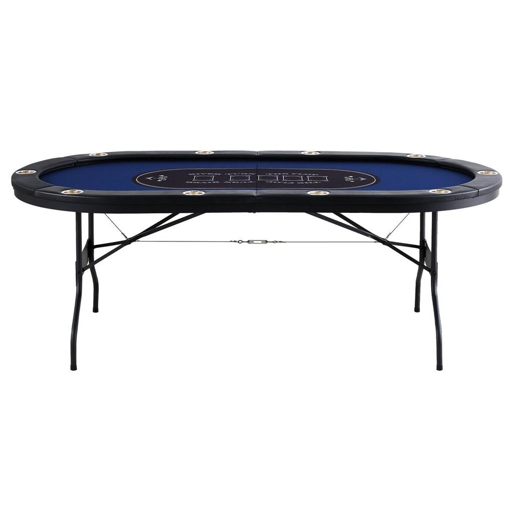 10 Player Foldable Poker Table, Blackjack Texas Holdem Poker Table with Padded Rails and Stainless Steel Cup Holders, Portable Folding Card Board Game