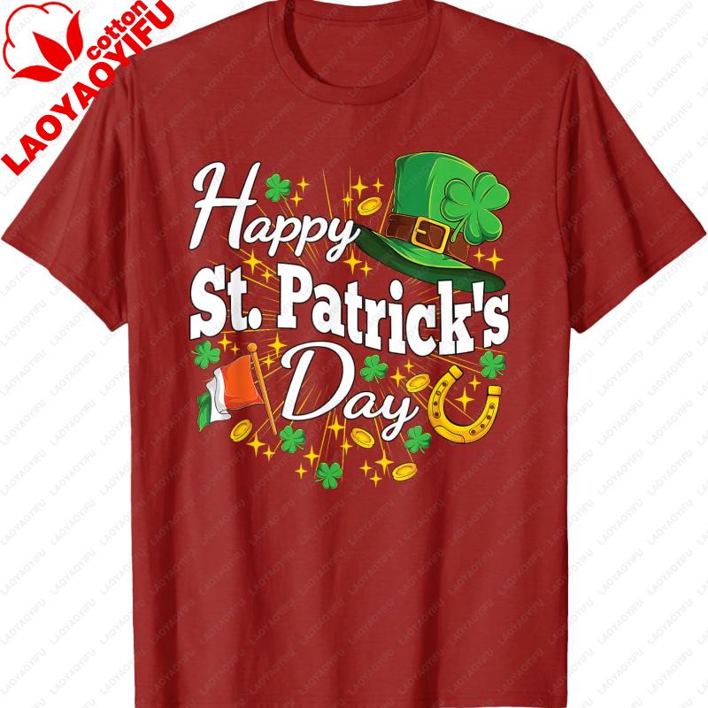 Happy St Patricks Day Shamrock Irish Men Women Crewneck T-Shirt Regular Short Sleeve Fashion Casual Style Adult Streetwear