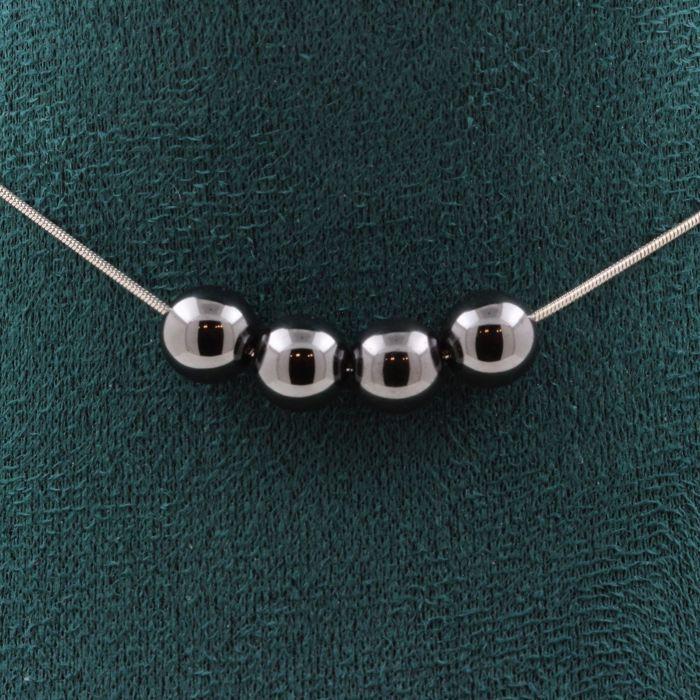 Pierres et Minéraux. Collier 4 perles Hématite 8 mm. Chaine en acier inoxydable Collier femmes, hommes. Taille personnalisable.