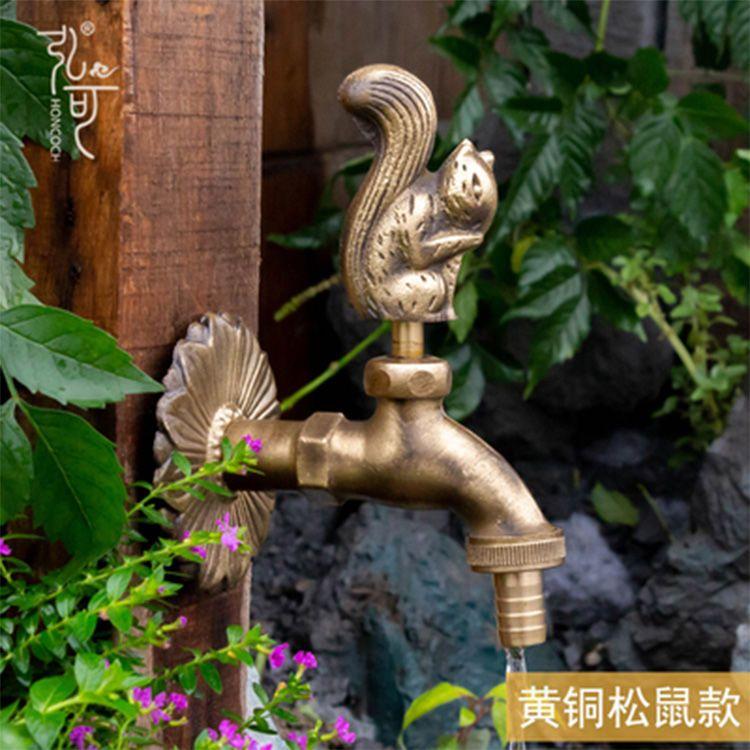 Retro Garden Faucet Antique Brass Kindergarten Wall Mount Animal Cold Water Faucet Basin Faucet