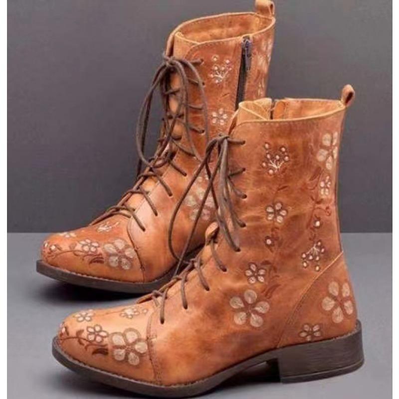 Independent Website Foreign Trade, European and American Retro Printed Embroidered Boots