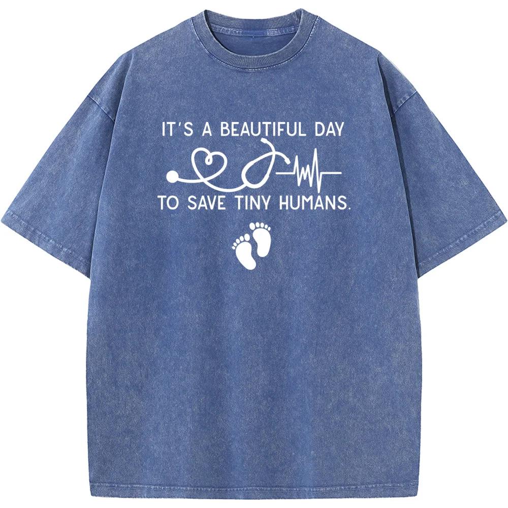 Это прекрасный день, чтобы спасти крошечных людей Детская медсестра Смешной принт короткий рукав стираная футболка летняя свободная отбеленная футболка