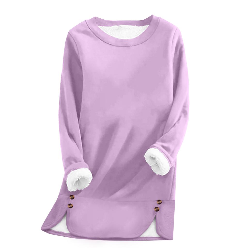 Women's Fashion Solid Color Round Neck Long Sleeve Plush Versatile Warm Bottom Shirt Top