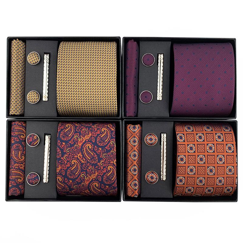 Men'S Tie Square Cuff Tie Clip Gift Box Set Business Casual Tie Black Gift Box