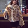 Женское пальто из искусственного меха 2026 Зимняя короткая укороченная куртка с воротником с принтом оленя и леопарда