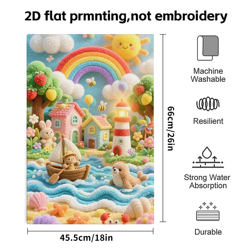 Plush Style Seaside Village Print Bath Towel, Quick Dry Absorbent Towel for Daily Shower