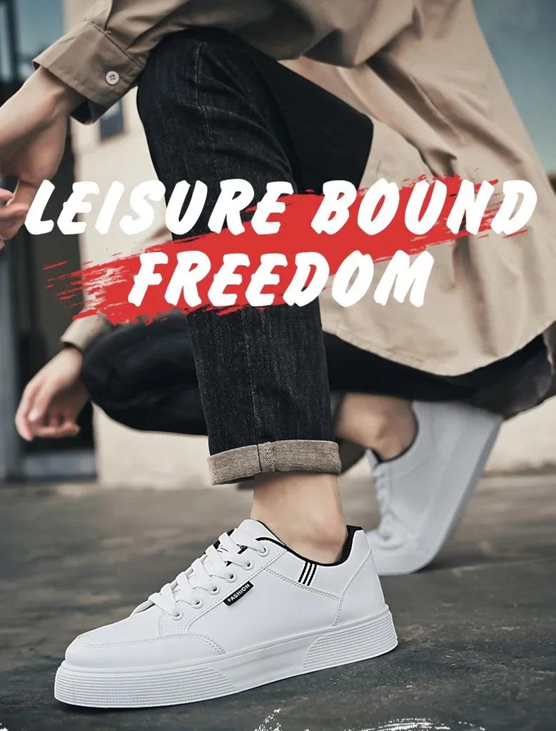 Fashion Spring 2025 Men's Fashionable Versatile White Sneakers Large Size Casual Shoes Trendy Flat Heel Cement Ground Wear Resistant