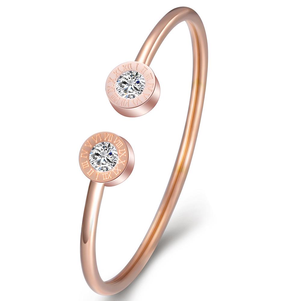 Цифровой браслет из титановой стали Женский браслет с регулируемым отверстием C-образный браслет с инкрустацией цирконом