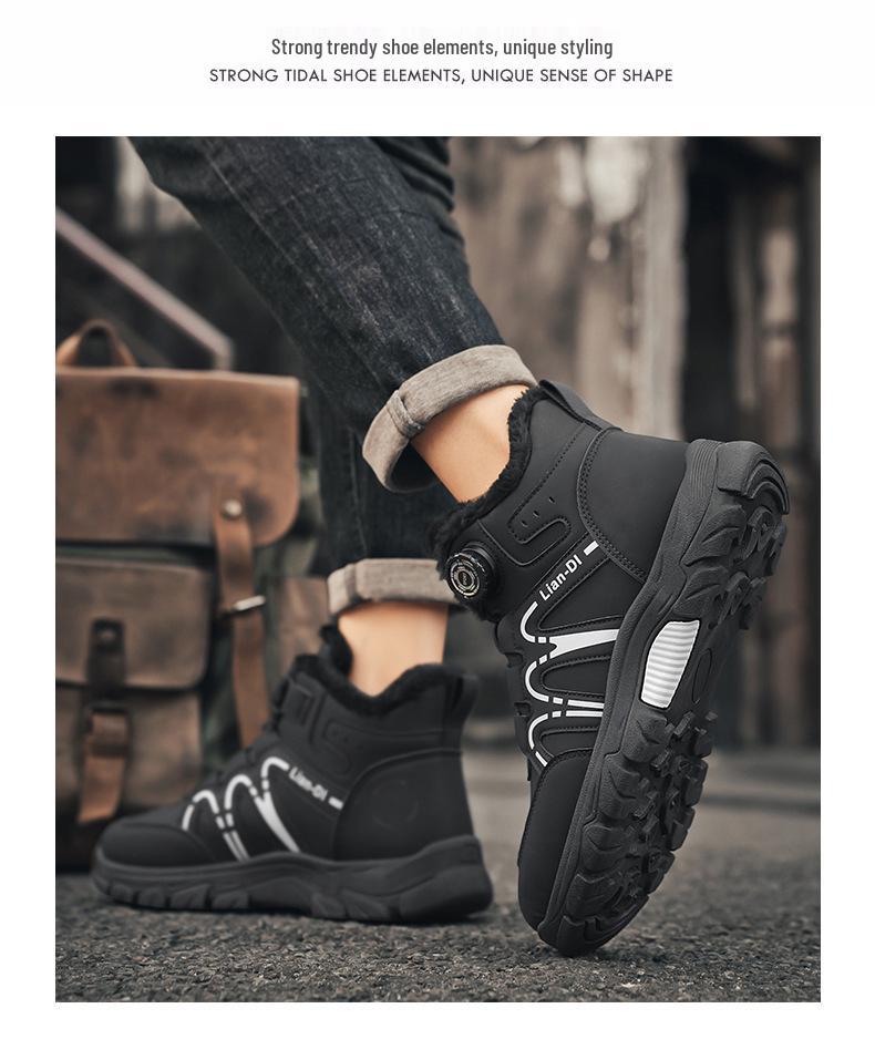 2025 Зимние мужские высокие утепленные хлопковые ботинки с поворотной пряжкой - ботинки Мартин в британском стиле