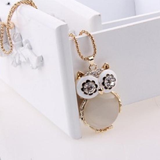 Женщины блестящие горный хрусталь милая сова длинная цепочка кулон свитер ожерелье ювелирные изделия