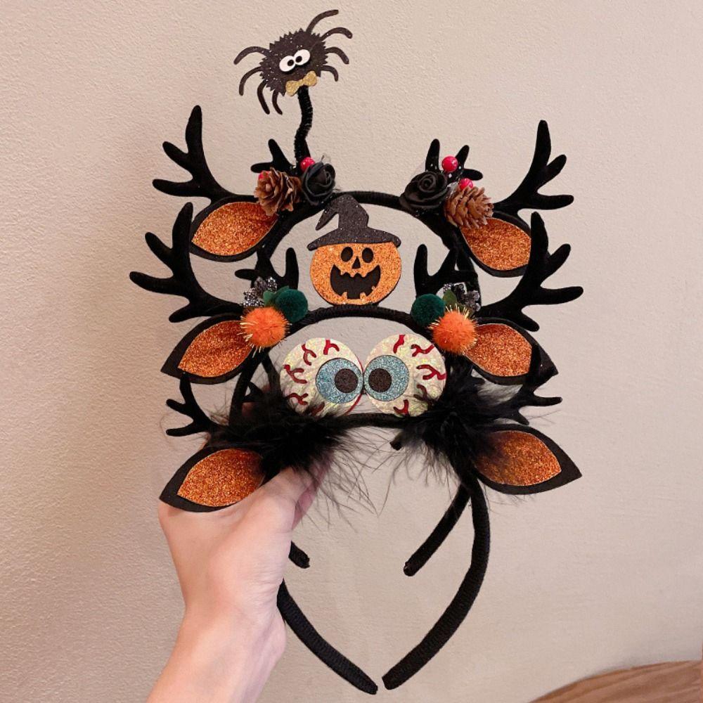 Bow Plush Ball Spider Bat Women Hair Hoops Elk Antler Korean Style Hairbands Halloween Headbands