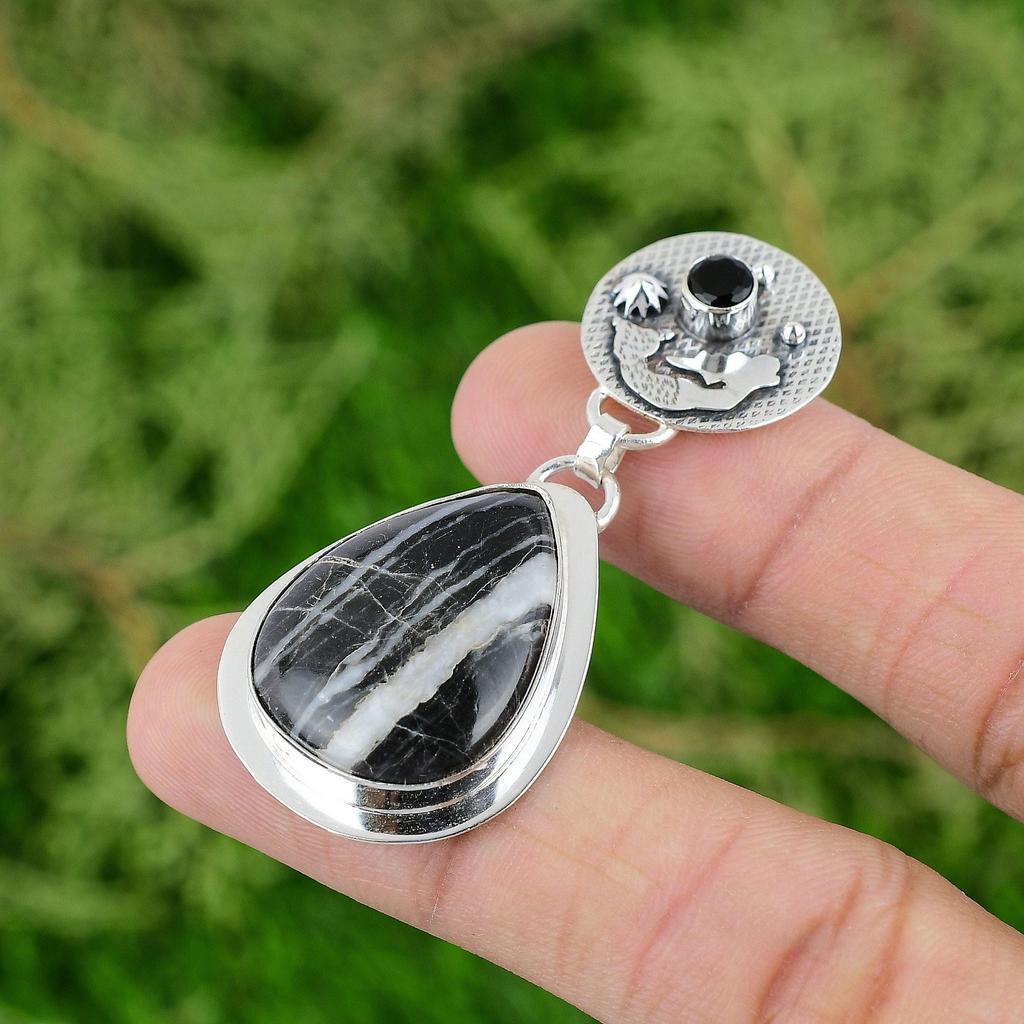 Zebra Jasper Gemstone Black Onyx 925 Sterling Silver New Mermaid Pendant Jewelry