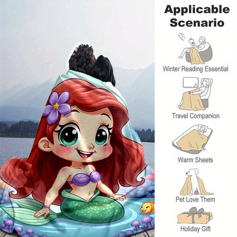 1pc. Cute Cartoon Mermaid Design Blanket, Soft Throw for Home Decor, Gift Idea, Soft Flannel Throw Blanket, Versatile & Cozy for Bedroom, Suitable for