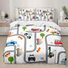 Тематический комплект пододеяльников 'Дорожное движение' Размер Queen King Легкие чехлы для одеял с наполнителем Декор комнаты Чехлы для покрывал с транспортом Без одеяла