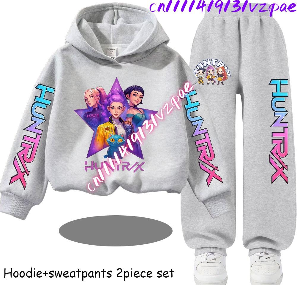 TZWY2026 Autumn KP Op  Girls Print Clothing Children Hoodie 2pcs Set Pants Suit Kids Tracksuit Splice Sport Tracksuits