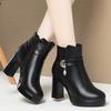 Winter Black Platform Thick High Heel Ankle Boots Women Keep Warm Elegant Short Boots Buckle Decoration Leather Boots
