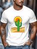 Unisex Crew Neck Tee Retro Desert Cactus Sun Cartoon Print Short Sleeve Oversized Male Daily Casual Soft Breathable Basic Wear Top