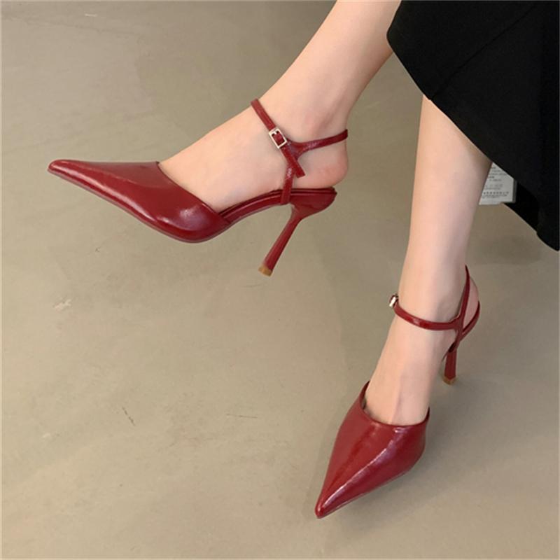 Aneikeh Весенние женские туфли-лодочки с пряжкой на ремешке, сексуальные, с острым носком, на тонком низком каблуке, с босоножками, модные, вечерние, мюли, женская обувь, Zapatos Mujer