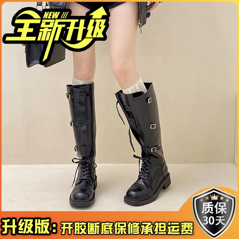 Дизайнерские локомотивные сапоги с пряжкой на ремне женские 2025 осень и зима ретро европейские и американские на толстой подошве на толстом каблуке модные сапоги на высоком каблуке