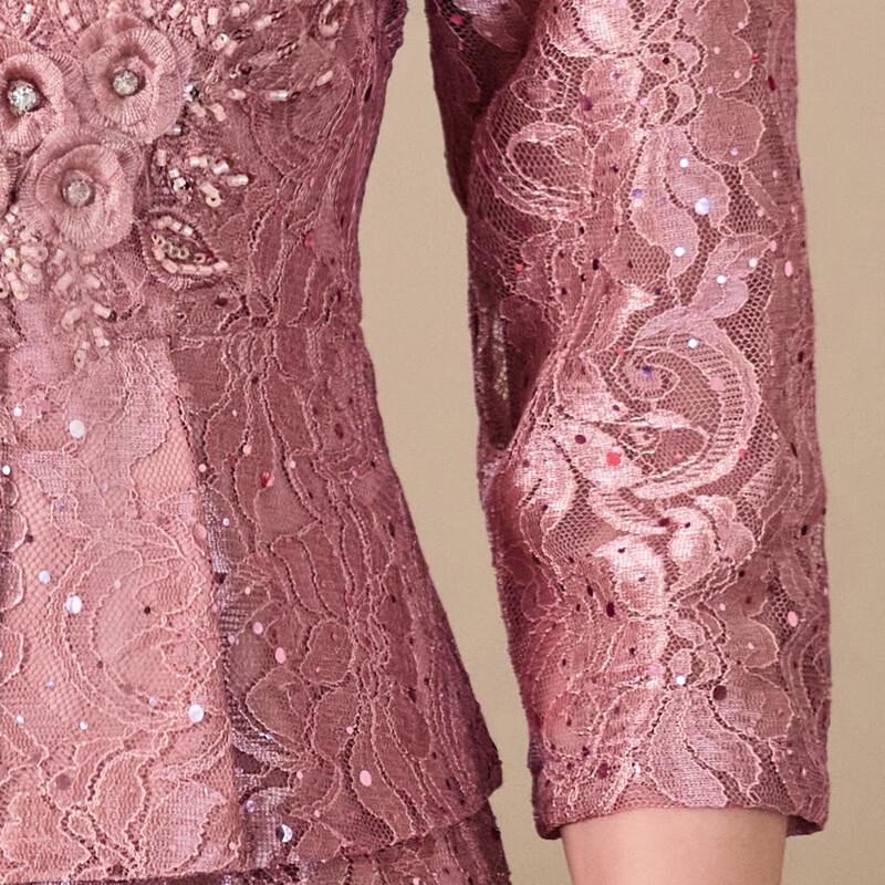 Pasit Платье для матери невесты в новом китайском стиле с V-образным вырезом и кружевной отделкой, имитирующее костюм-двойку