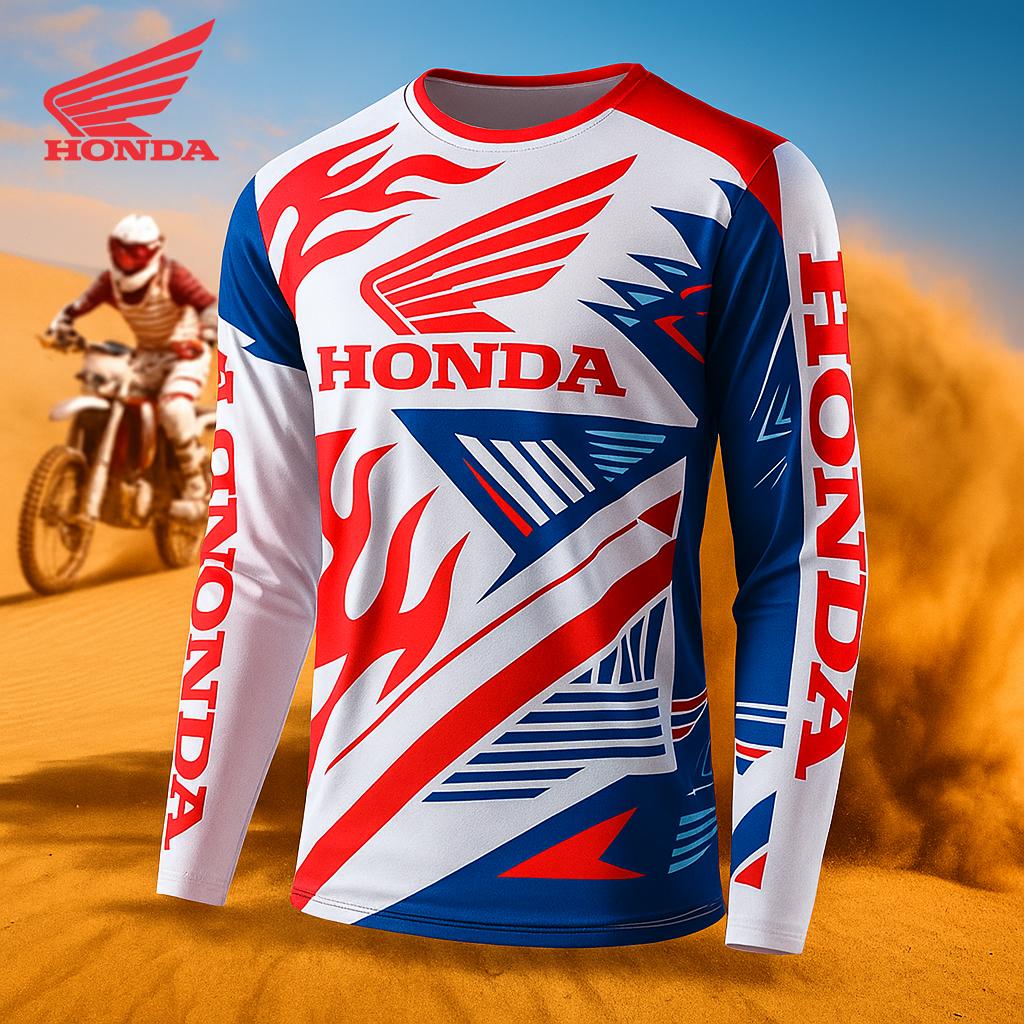 JBH4 Honda Printed Pattern Off-road Motorcycle Jersey Mountain Bike Racing Sport Long Sleeve T-Shirt Breathable Quick Drying Top