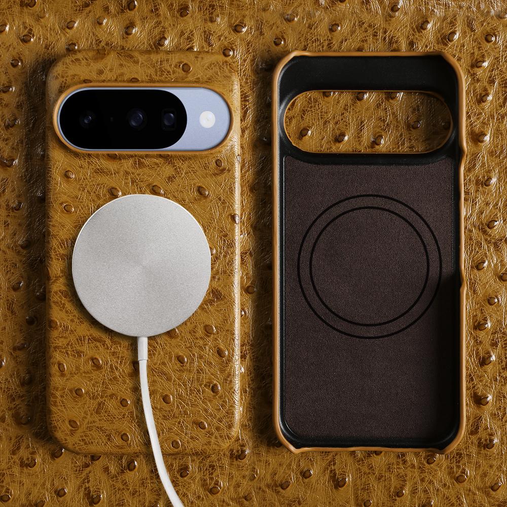 For Magsafe Ostrich Genuine Leather Case For Google Pixel 10 9 Pro XL 8 7 6 10A 9A 8A 7A 6 6A Back Cover Coque Protective Shell