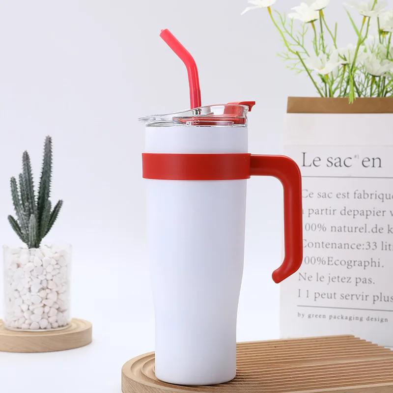 304 Stainless Steel Handle Ice Cream Cup 40oz Large Capacity Gradient Car Cup Vacuum Straw Insulated Cup