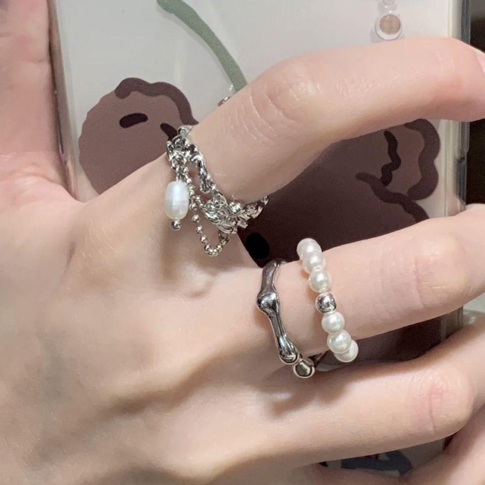 Tassel Chain Baroque Pearl Party Korean Style Women Rings Adjustable Open Ring Index Finger Ring