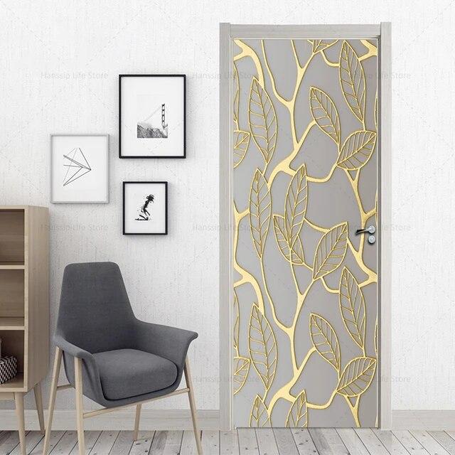 3D Geometric Door Sticker Self-adhseive Vinyl Full Door Wrap Cover Stickers Modern Abstract Geometry Wall Art Mural Decorations
