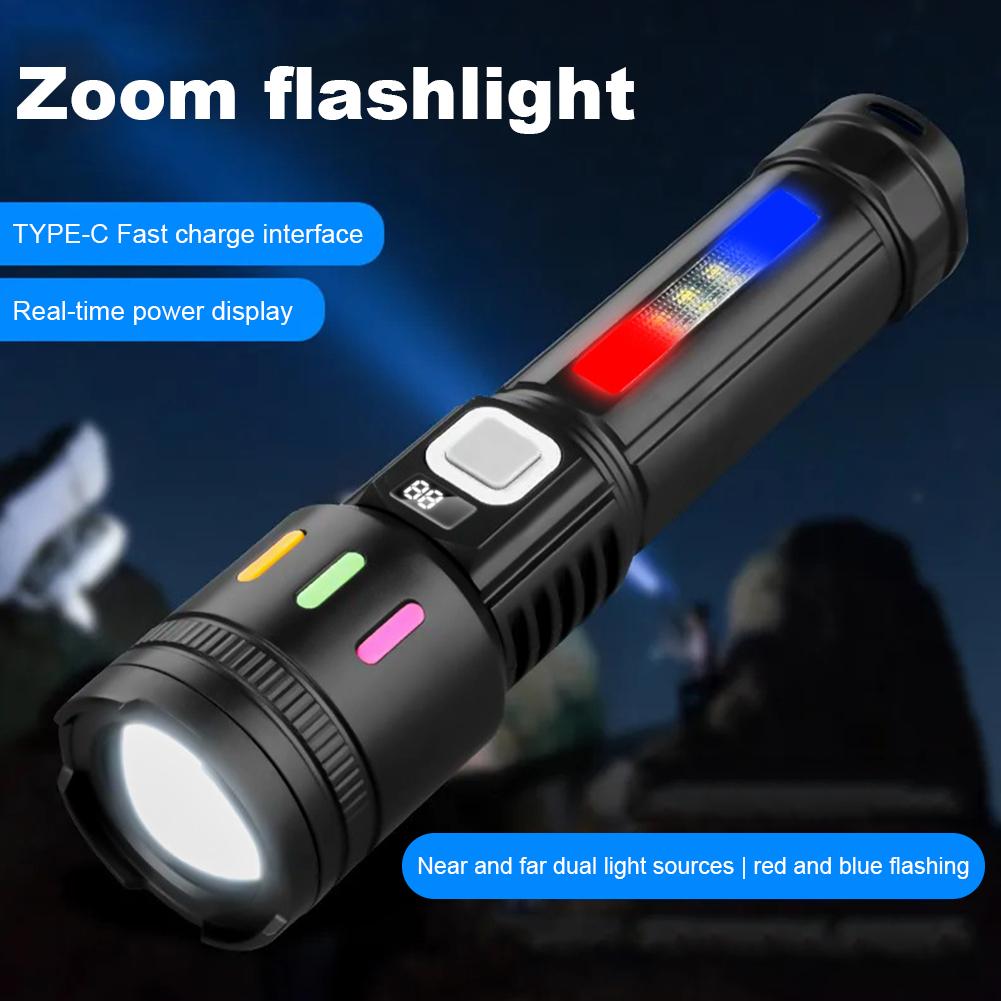 10W LED Strong Light Flashlight USB Charging High Power Flashlight Power Display Handheld Powerful Flashlight for Power Outages
