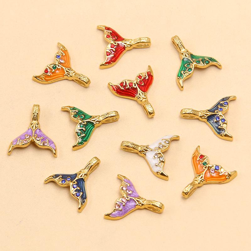 Ocean Style Mermaid Tail Pendant, Gold Plated Stainless Steel, 6 Colors, 16x18mm - DIY Handmade Jewelry Accessory.
