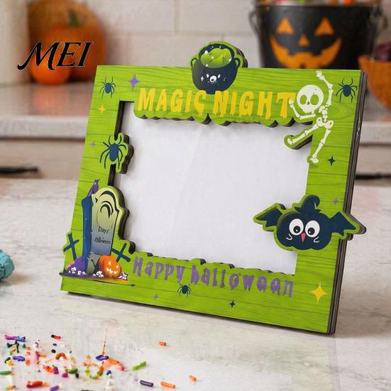 Wooden Picture Holders Halloween Photo Frame, Double Layer Wood Tabletop Holder, Autumn Party Decor Creative Display Stand for Home Holiday Frames