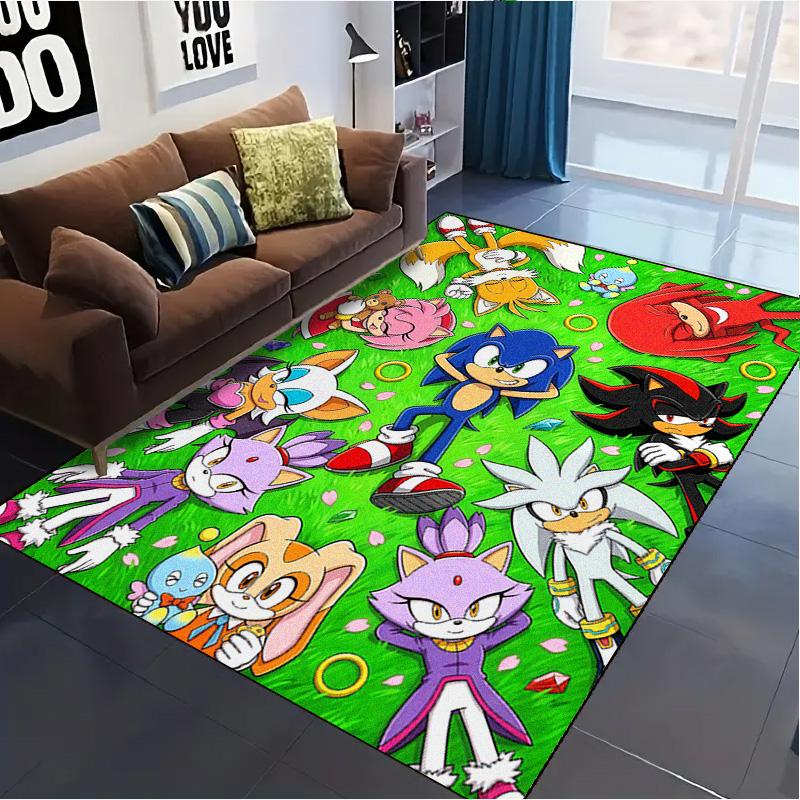 Blue Hedgehog Cartoon Carpet Rug for Living Room Bedroom Home Sofa Decoration,Kids play Non-slip Floor Mat