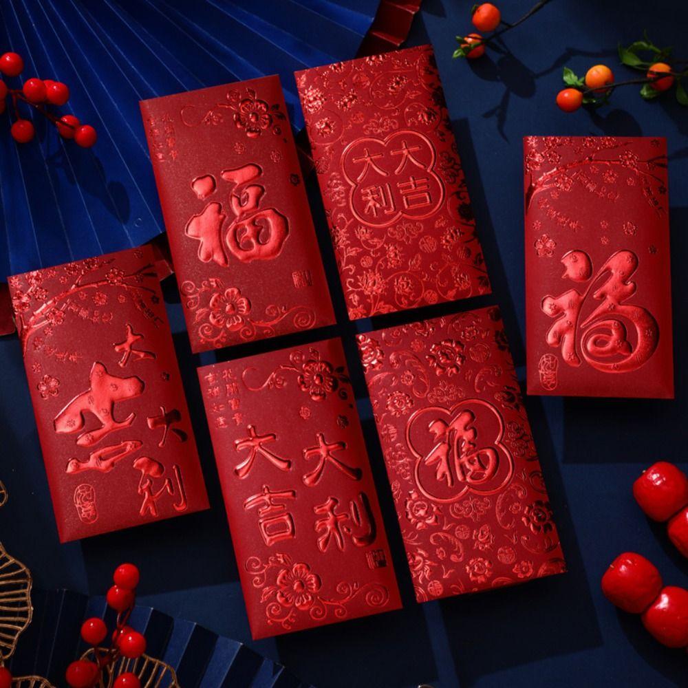 6pcs 3D Chinese New Year Red Envelope Solid Red Packet HongBao Year of The Snake