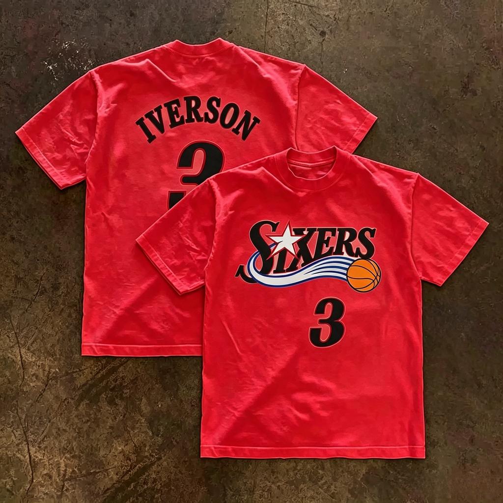 Ретро-майка Philadelphia 76ers для баскетбола Айверсон Размер 3 С коротким рукавом Свободная хлопковая футболка Тренировочная спортивная майка Топ с коротким рукавом для мужчин