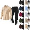 2Pcs Men's Medieval Knight Costume Set Renaissance Cosplay Pirate Shirts Ankle Banded Pants for Halloween Cotton Linen Fabric