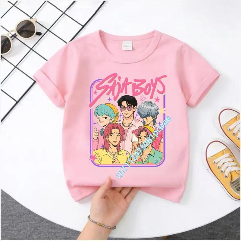 Kpop Охотники на демонов Детская футболка Женская с коротким рукавом Saja Мальчики Детская футболка Kpop Охотники на демонов Футболка Мальчики Девочки Семейная одежда