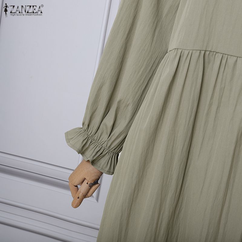 ZANZEA Женское повседневное платье-макси с длинным рукавом, круглым вырезом, свободного кроя