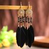 Fashion Bohemian Crystal Bead Feather Earrings for Women Simple Long Gold Color Metal Earrings Vacation Daily Jewelry