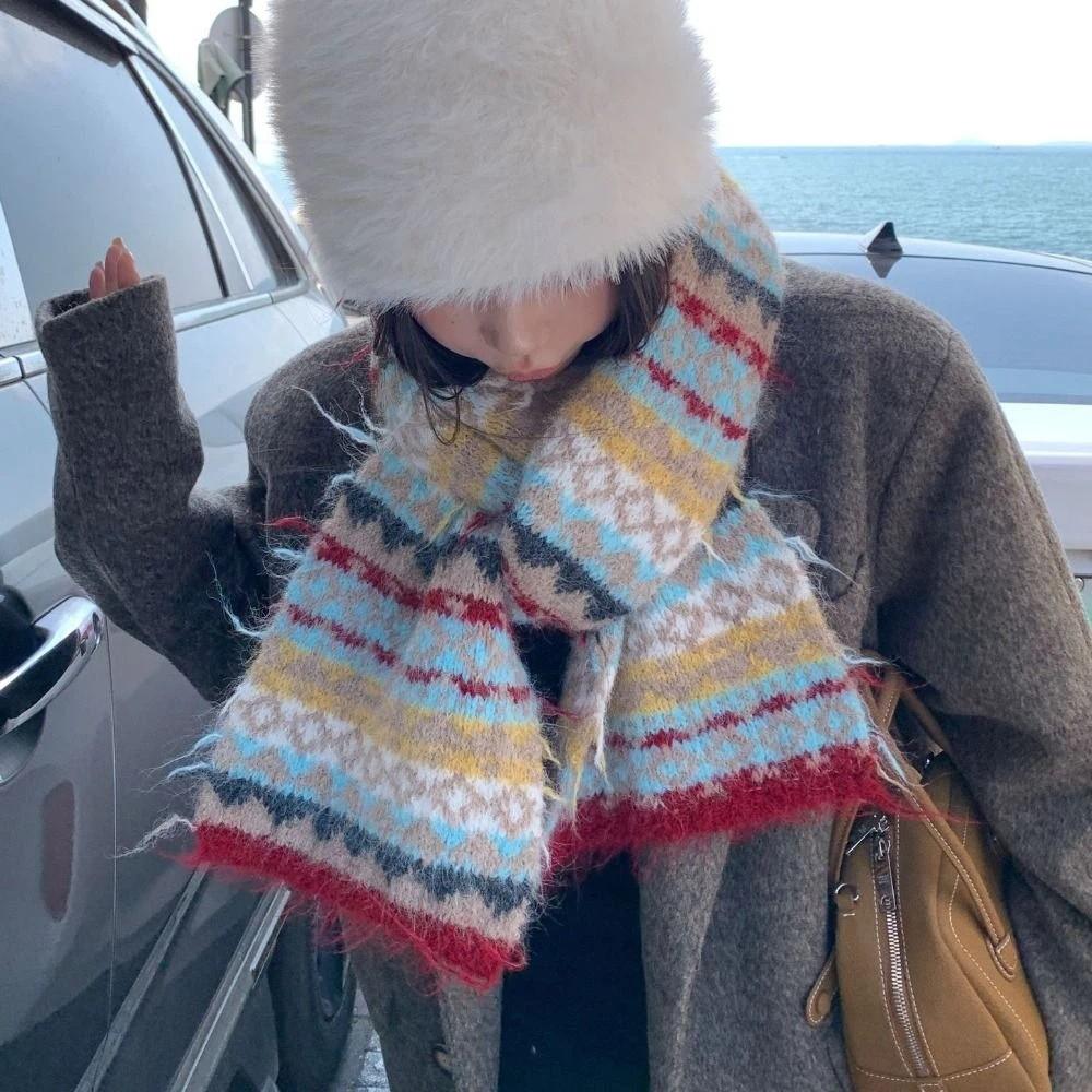 Wool Fair Isle Style Scarf Warm Winter Wool Neckerchief Jacquard Knitted Scarf Apparel Accessories
