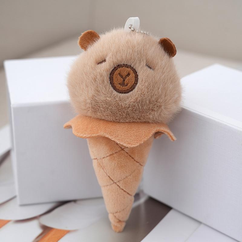 Funny Ice Cream Shape Capybara Plush Toys Keychain Cute Plush Doll Pendant Backpack Decoration Accessories Car Keyring Kids Gift