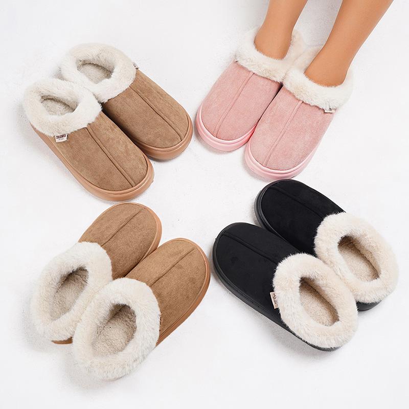 1Pair Thick Non Slip Outdoor Indoor Women Winter Fluffy Fur Slipper Thick Sole Plush Shoes