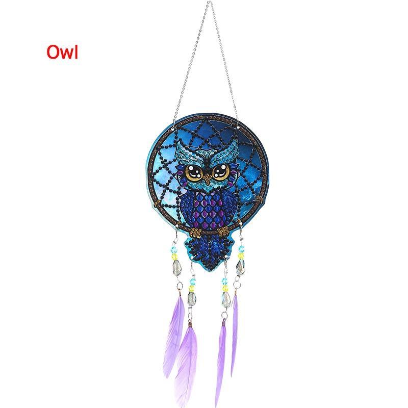 1 шт. DIY Алмазная картина 5D DIY Точечная дрель Алмазная картина Колокольчик ветра, Двусторонняя картина Украшения с подвеской из перьев для украшения сада