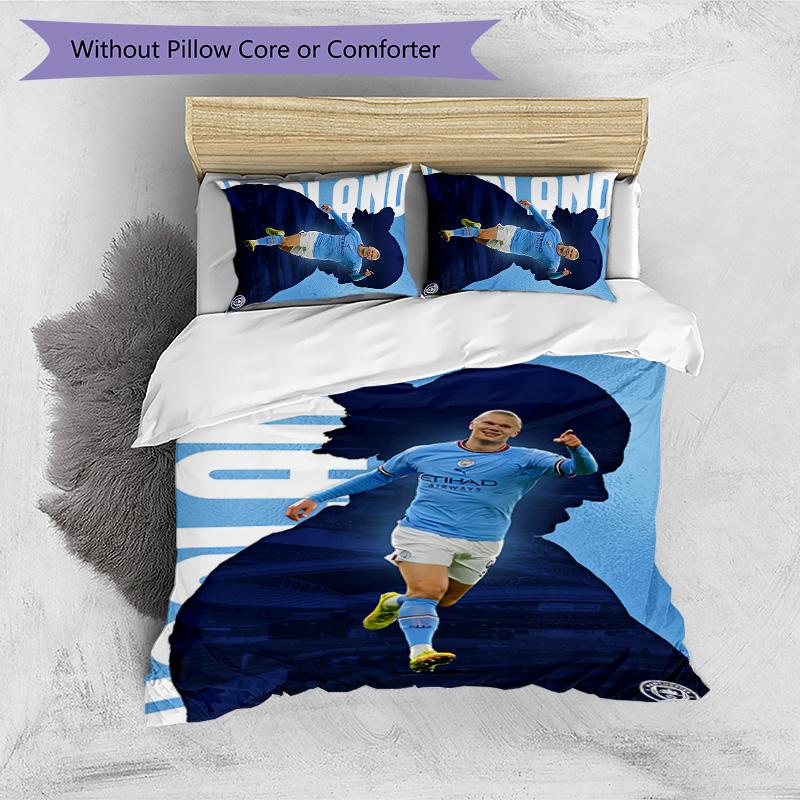 Erling Haaland Pattern Printed 3PCS Bedding Set Soft Skin-Friendly Washable Duvet Cover & Pillowcases Set All Season Bedroom
