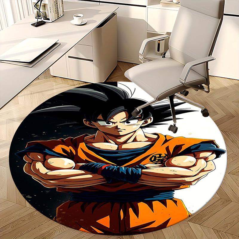 1pc Dragon Ball Z Goku Round Carpet - Anime Cartoon Design Chair Mat, Non-Slip Rug for Office, Home Decor, Living Room, Bedroom, Game Room Decoration.
