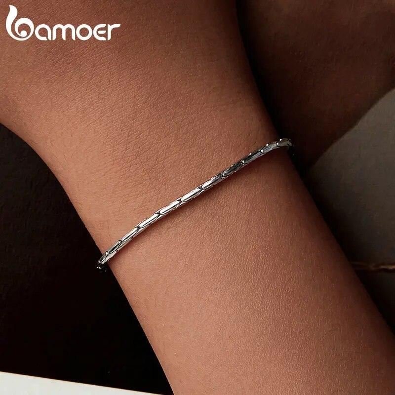BAMOER White Gold Plated Bracelet for Women, 925 Sterling Silver Snake Chain Bracelet Dainty Fashion Basic Bracelet