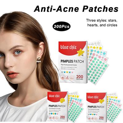 200 шт. Пластыри от акне Осветляют пятна Следы от прыщей Закрытые акне Гидроколлоидные Звездочки Сердечки Покрытие от акне Пластырь от прыщей