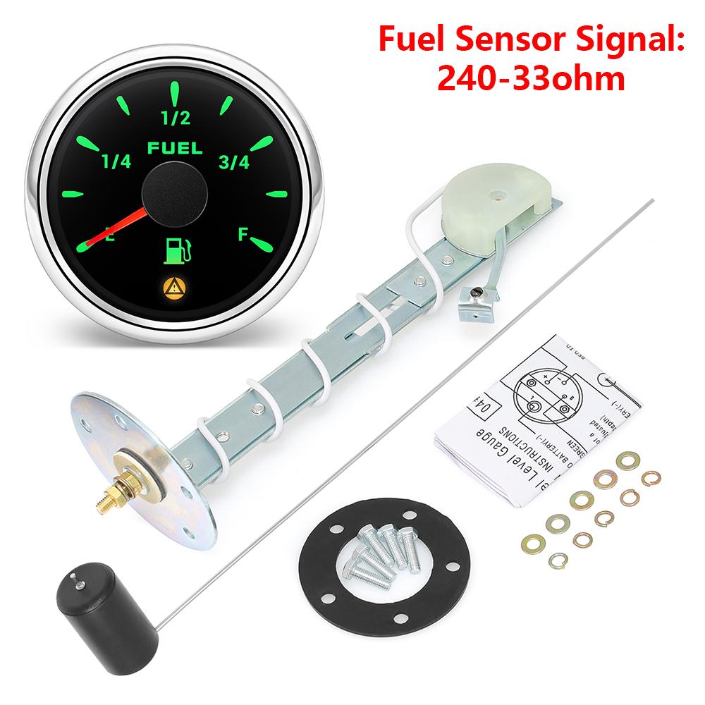 52mm Fuel Level Gauge 240~33ohm 0~90ohm Fuel Sensor For Marine Boat Car Truck 7 Color Backlight Fuel Float Oil Level Meter