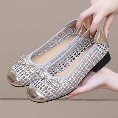 Модные сандалии GKTINOO 2025 Лето Новые из Натуральной Кожи для Женщин Ручной работы Плетеные Ажурные Низкий каблук Мягкая подошва Большой размер Женская обувь